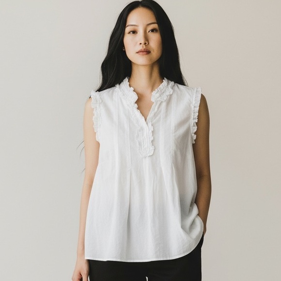 ispiri Tops - Inspiri Sleeveless White Ruffle V-Neck Blouse